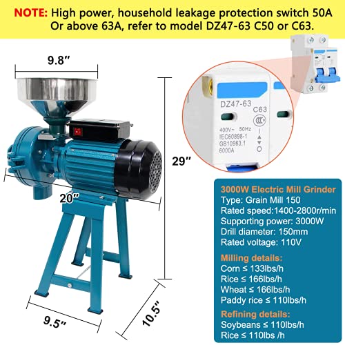 3000W Electric Grain Grinder Mill with Funnel A775169