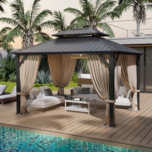 10'x12' Hardtop Gazebo with Privacy Curtains and Netting Q3105
