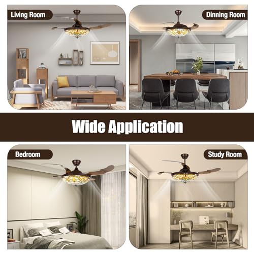 Tiffany Style Stained Glass Ceiling Fan with Light and Remote Control Y55629