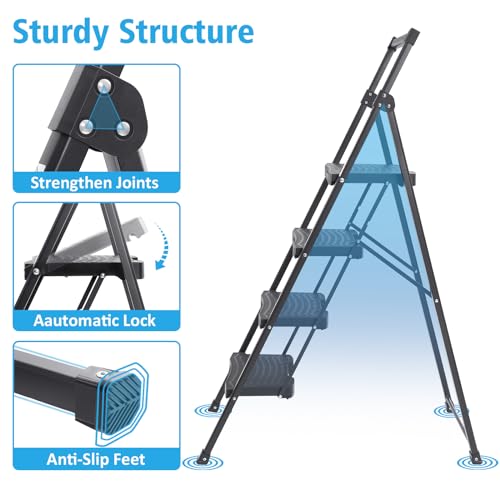 5 Step Steel Ladder with Handrail and Tool Platform S56780