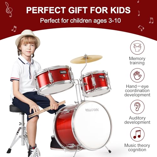 3 Piece Kids Drum Set with 14'' Bass Drum, Snare, Tom, Cymbal, Pedal, Drumsticks, Adjustable Seat M25699
