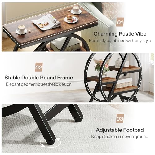 3-Tier Narrow Wood Side Table with Geometric Metal Frame K5110