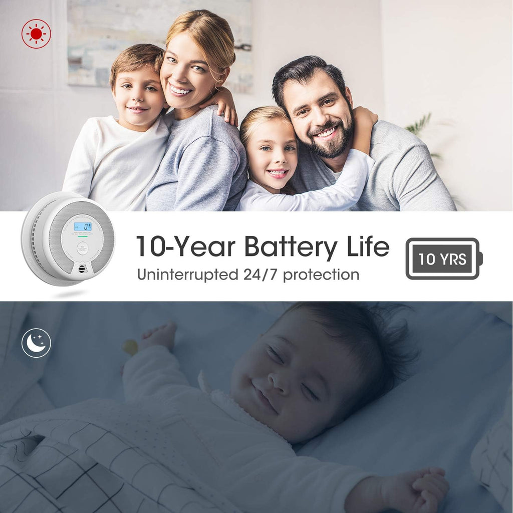 10-Year Battery Smoke and Carbon Monoxide Detector Alarm with LCD Display, Dual Sensor, 5-Pack D12331