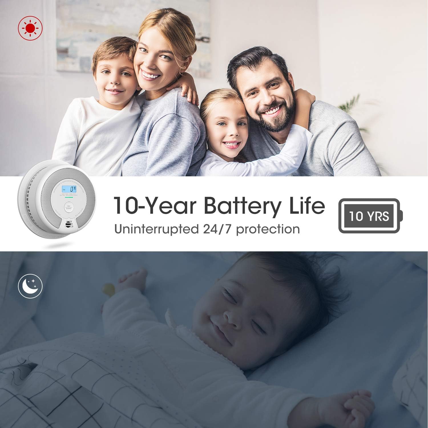 10-Year Battery Smoke and Carbon Monoxide Detector Alarm with LCD Display, Dual Sensor, 5-Pack D12331