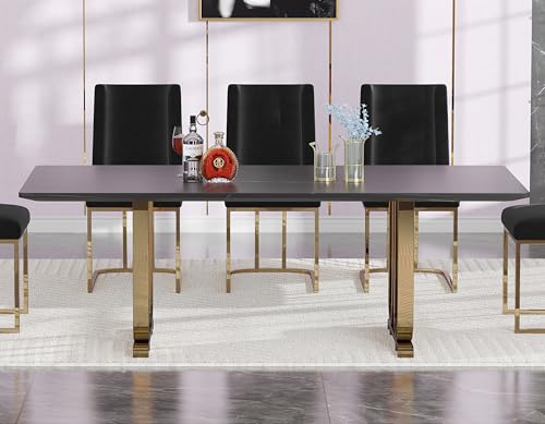 Faux Marble Dining Table with Black Legs Y996