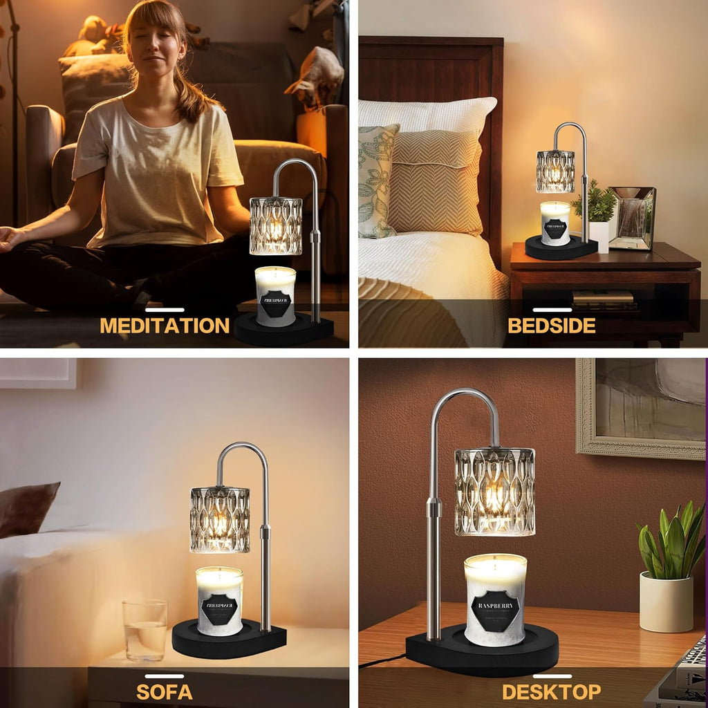 Candle Warmer Lamp with 3 Bulbs, Adjustable Height Dimmable Timer Black Z527