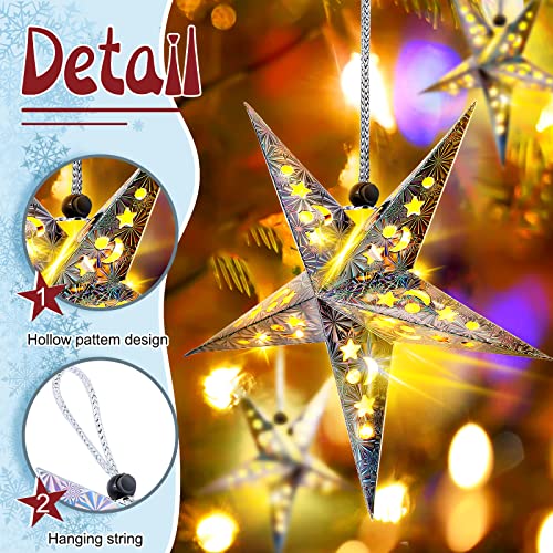 20 Set Christmas Paper Star Shape Lantern 2 Size 17.7 11.8 Hanging Ornaments with 20 LED Light White L146846