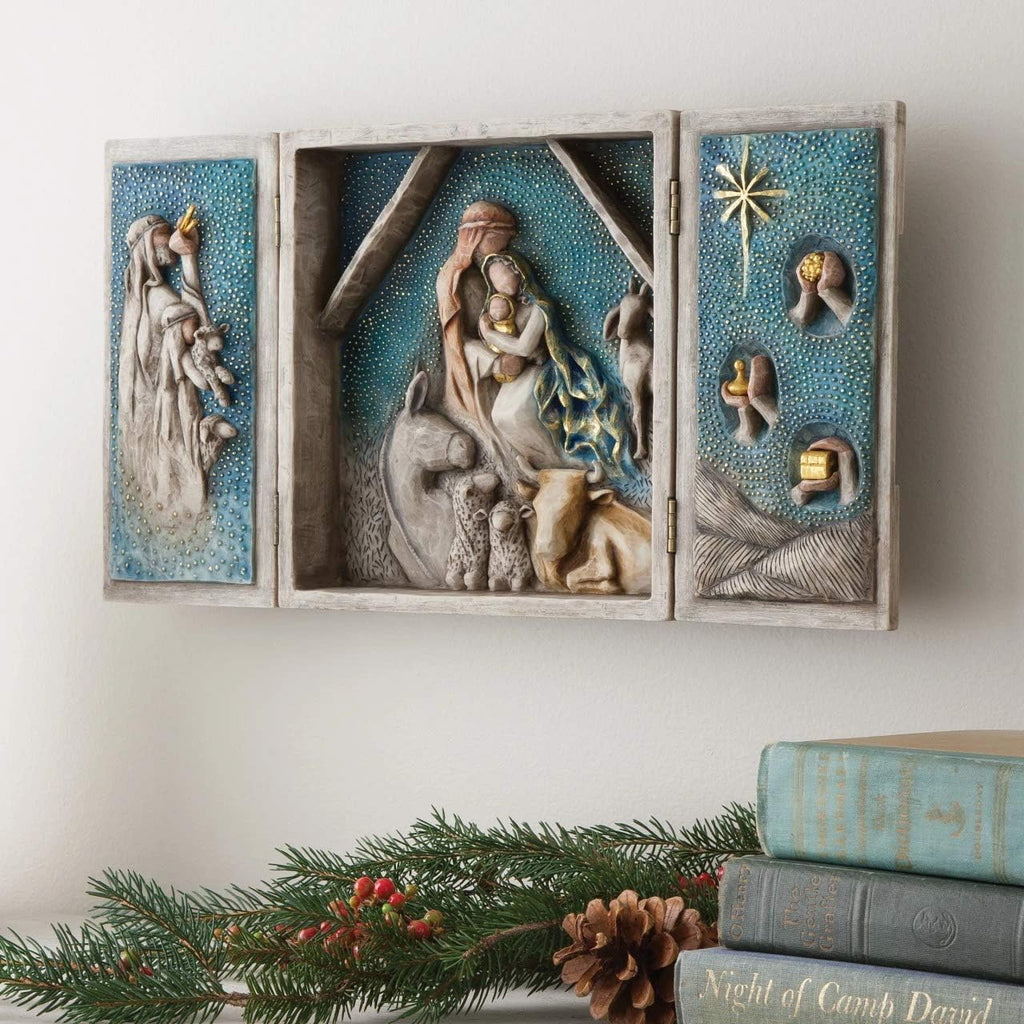 Starry Night Nativity, hand-painted nativity triptych T906