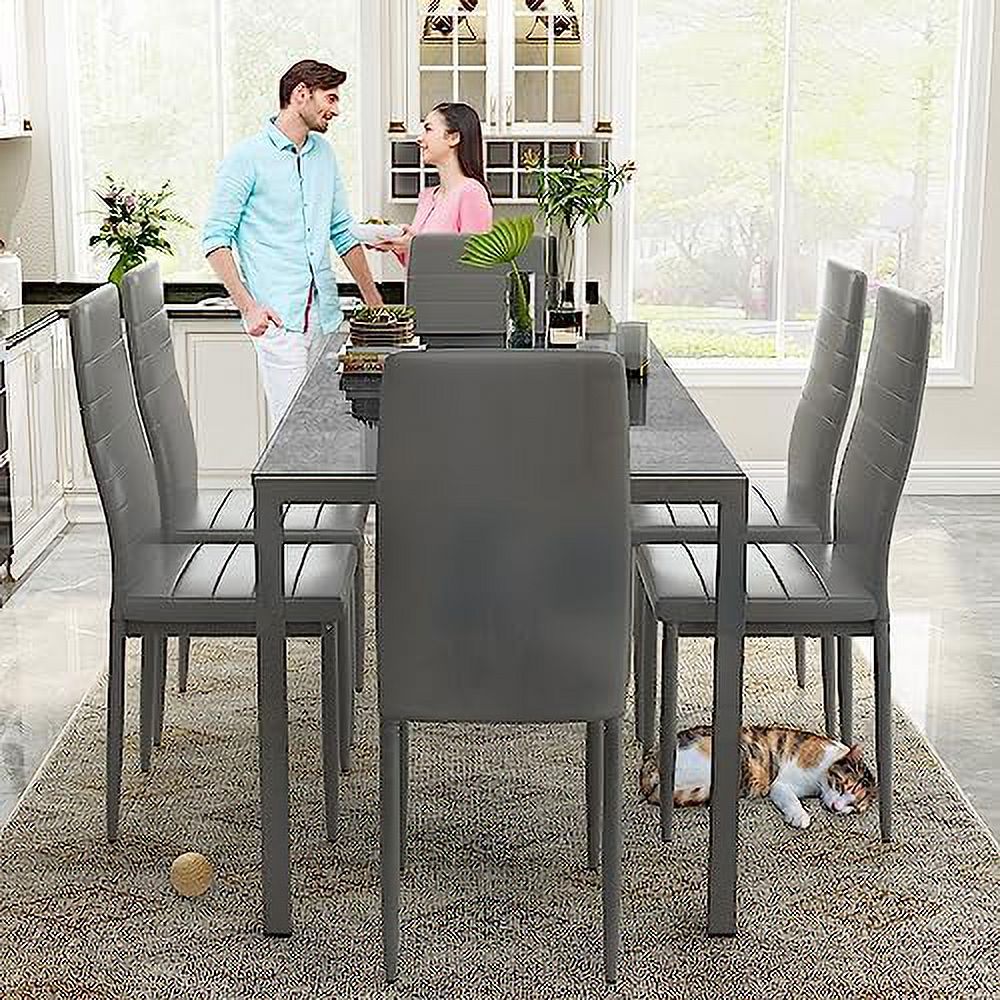 5 Piece Faux Marble Dining Table and PU Leather Chairs Set N854