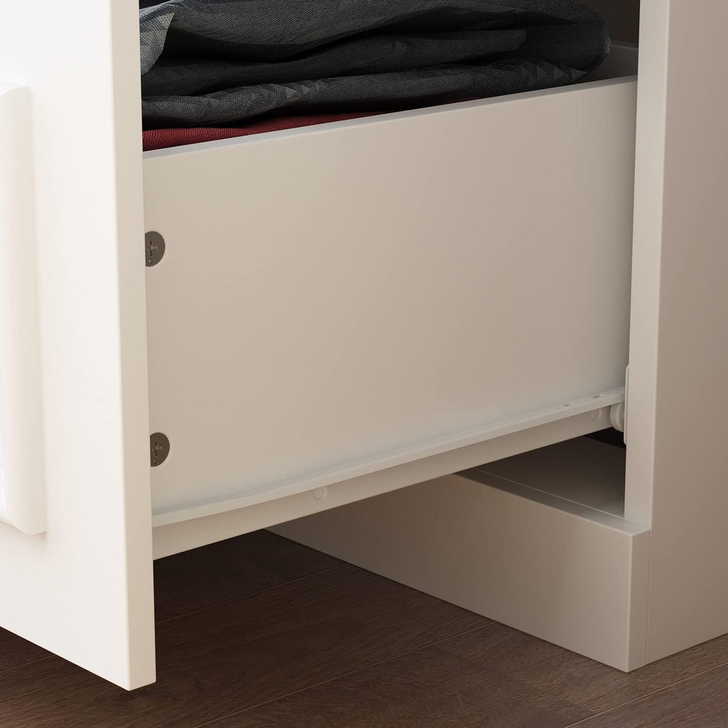 White Wooden Wardrobe Armoire with 2 Glass Doors, 3 Drawers & Hanging Rod P509
