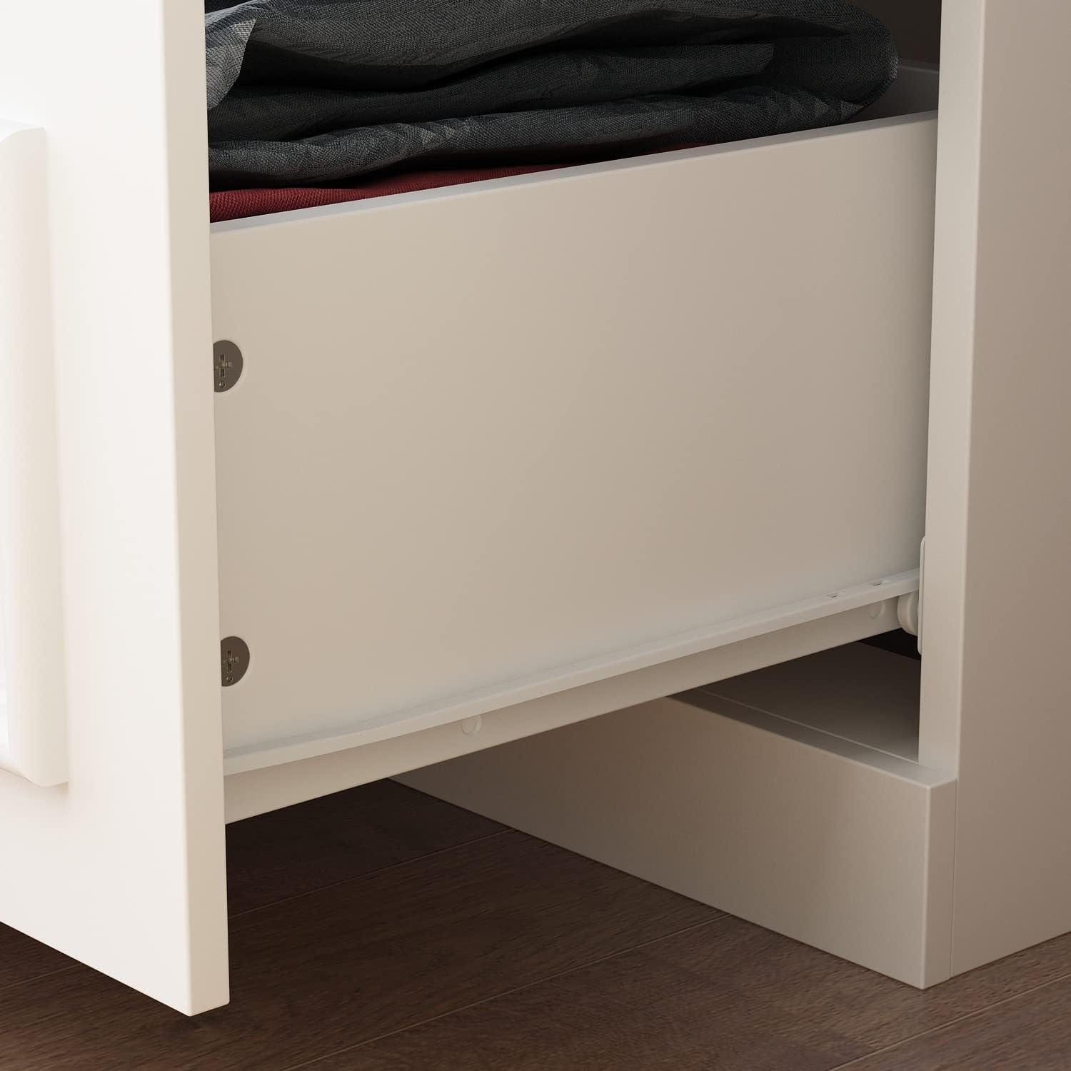 White Wooden Wardrobe Armoire with 2 Glass Doors, 3 Drawers & Hanging Rod P509