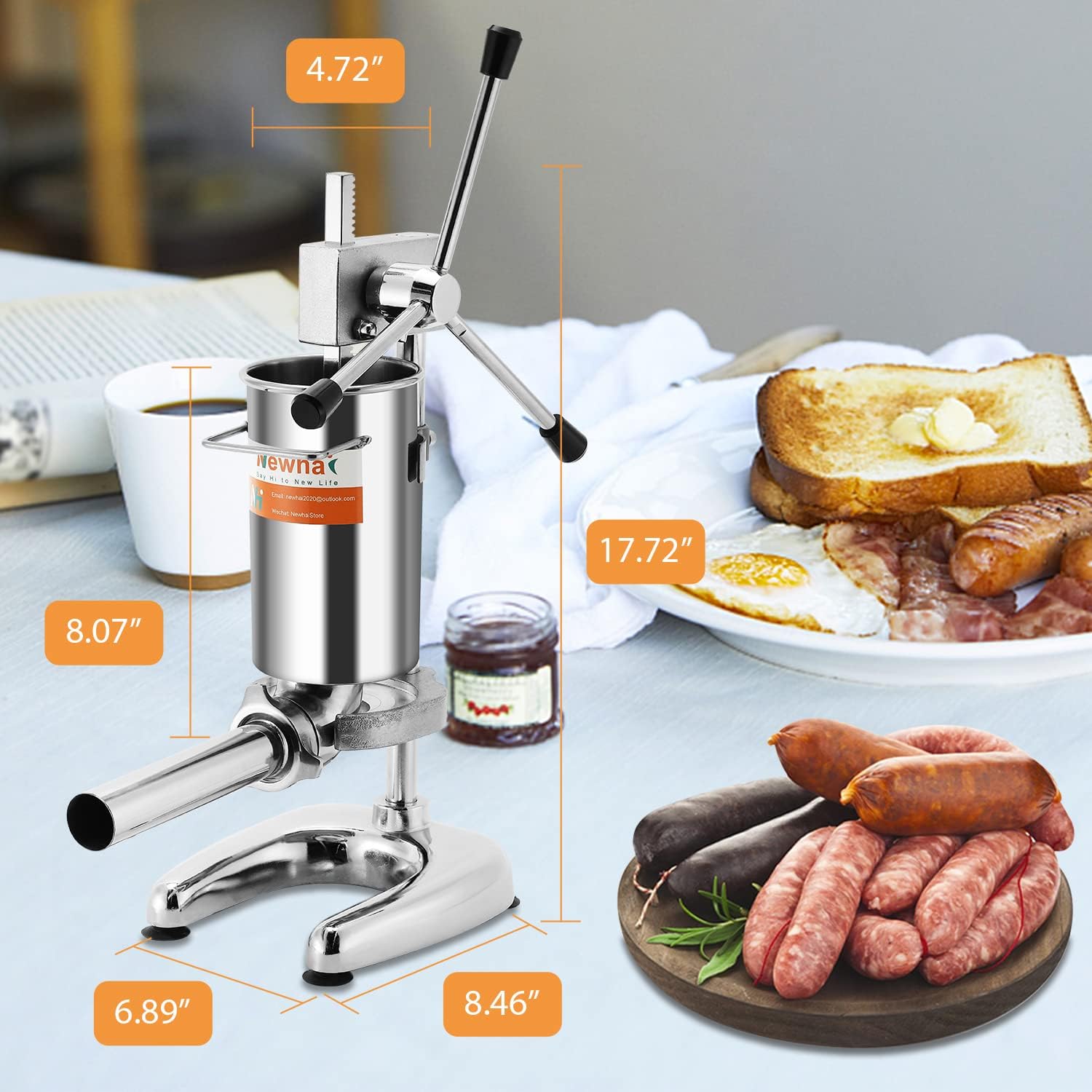 Manual Sausage Stuffer Stainless Steel Vertical Sausage Maker with 4 Sausage Tubes Meat Filler (2L) I449