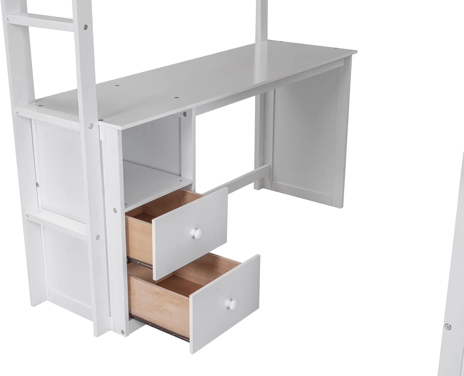 White Full Loft Bed with Wardrobe and Desk and Storage Drawers A918