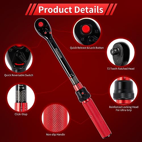 3/8-Inch Torque Wrench, Dual-direction 10-45ft.lb/13.6-61Nm, 72-Tooth Dual Range Scales with Quick Release Reversible Head T61809