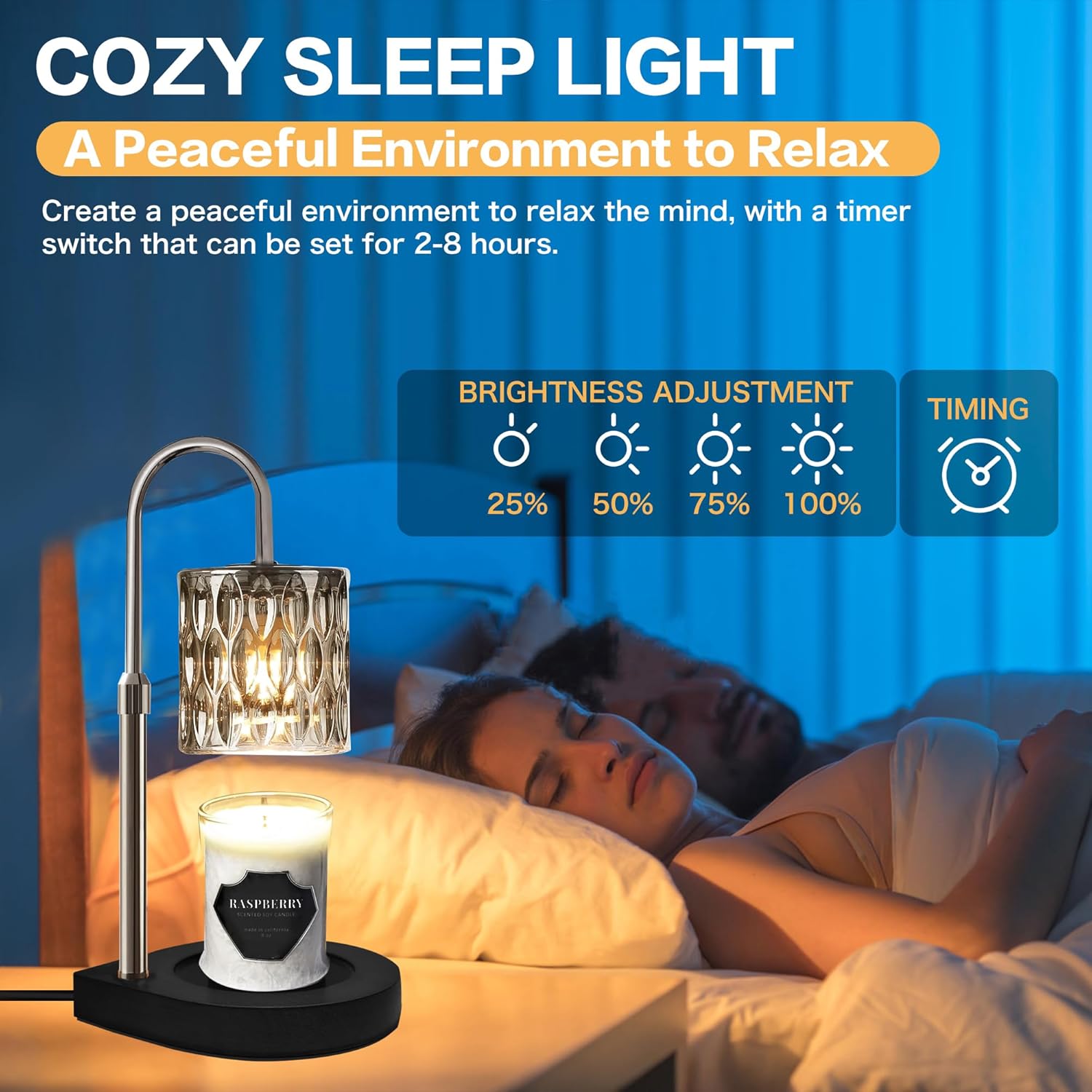 Candle Warmer Lamp with 3 Bulbs, Adjustable Height Dimmable Timer Black Z527