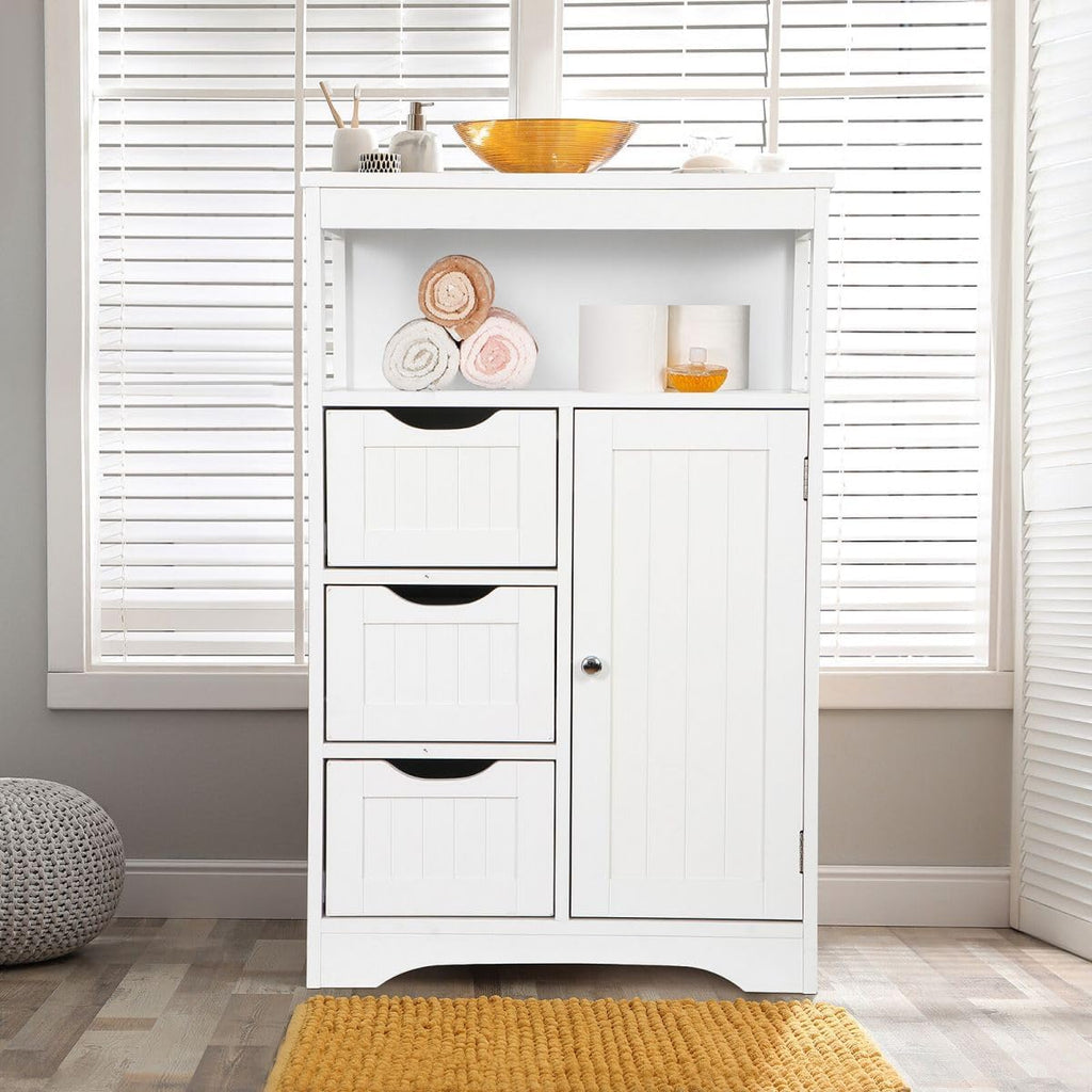 White Wooden Bathroom Floor Cabinet with 1 Door and 3 Drawers Q44508