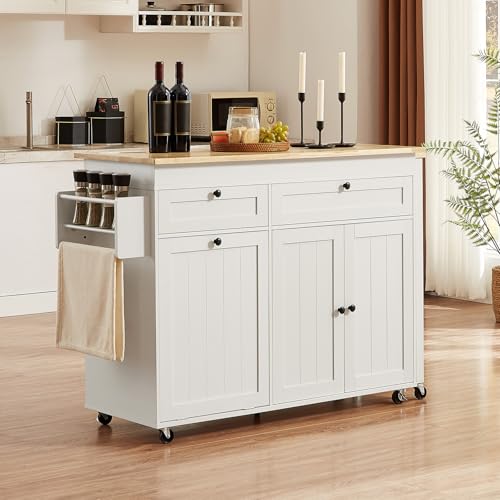 White Mobile Kitchen Island with Extendable Dining Table W872829
