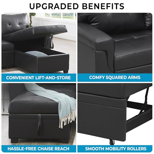 Black Reversible L Shape Sofa with Storage U6770