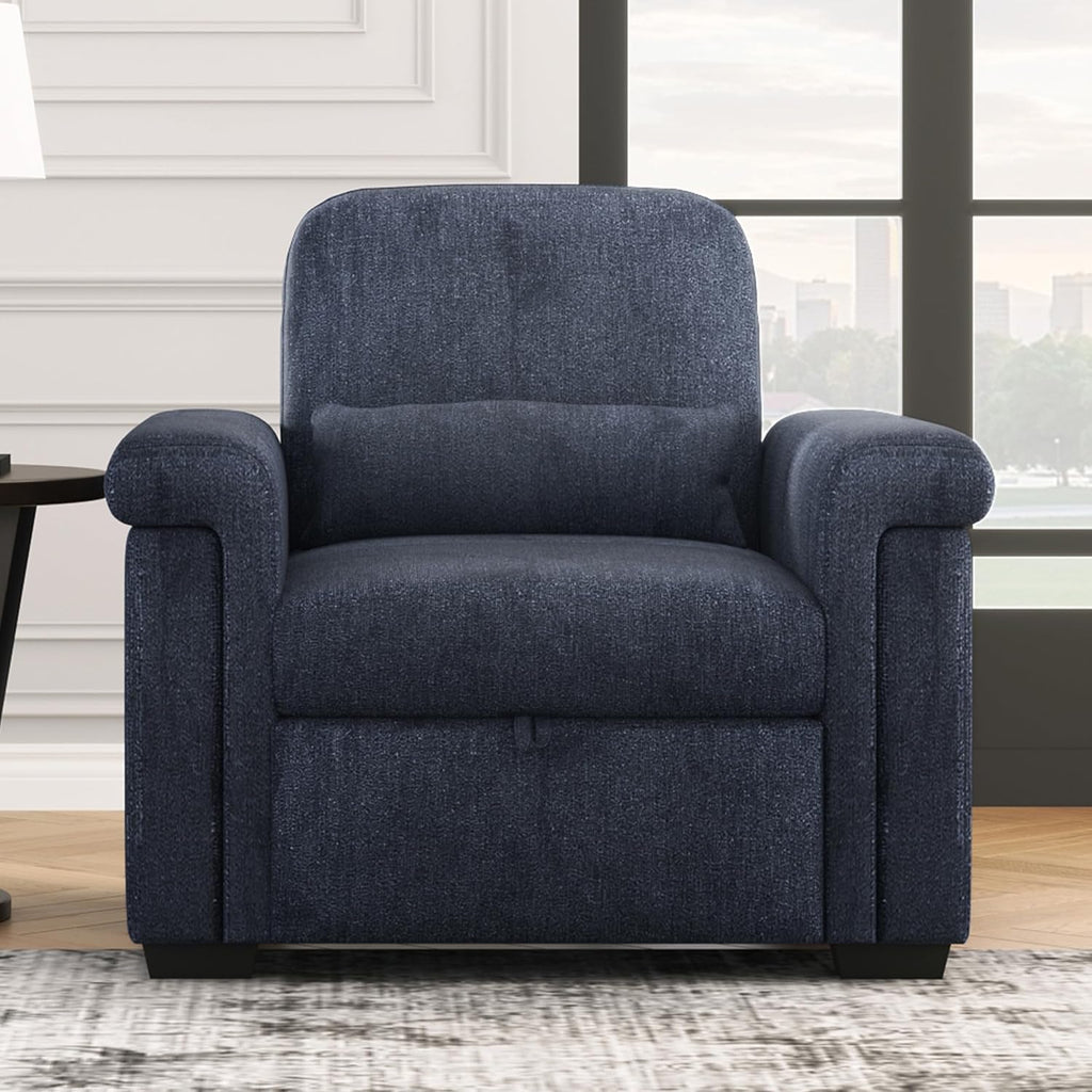 Dark Blue 3 in 1 Convertible Sleeper Chair Sofa Bed with Pillow H6376
