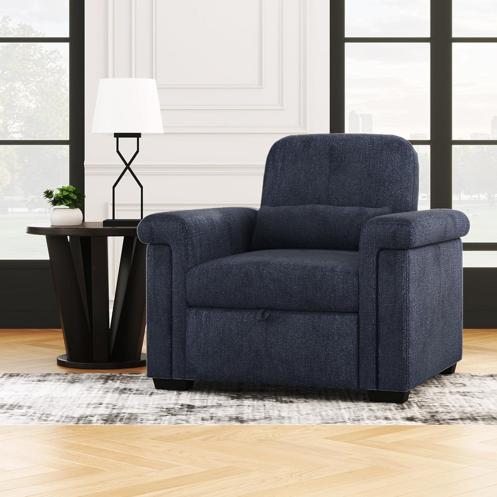 Dark Blue 3 in 1 Convertible Sleeper Chair Sofa Bed with Pillow H6376