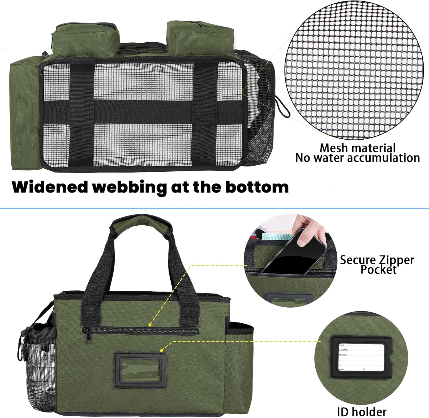 Green Cleaning Caddy Bag with Handles and Adjustable Shoulder Strap A12041