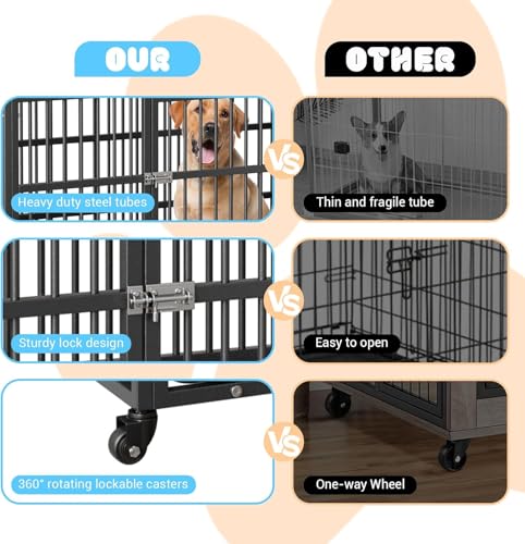 Heavy Duty Metal Dog Crate with Lockable Wheels and Removable Tray F483252