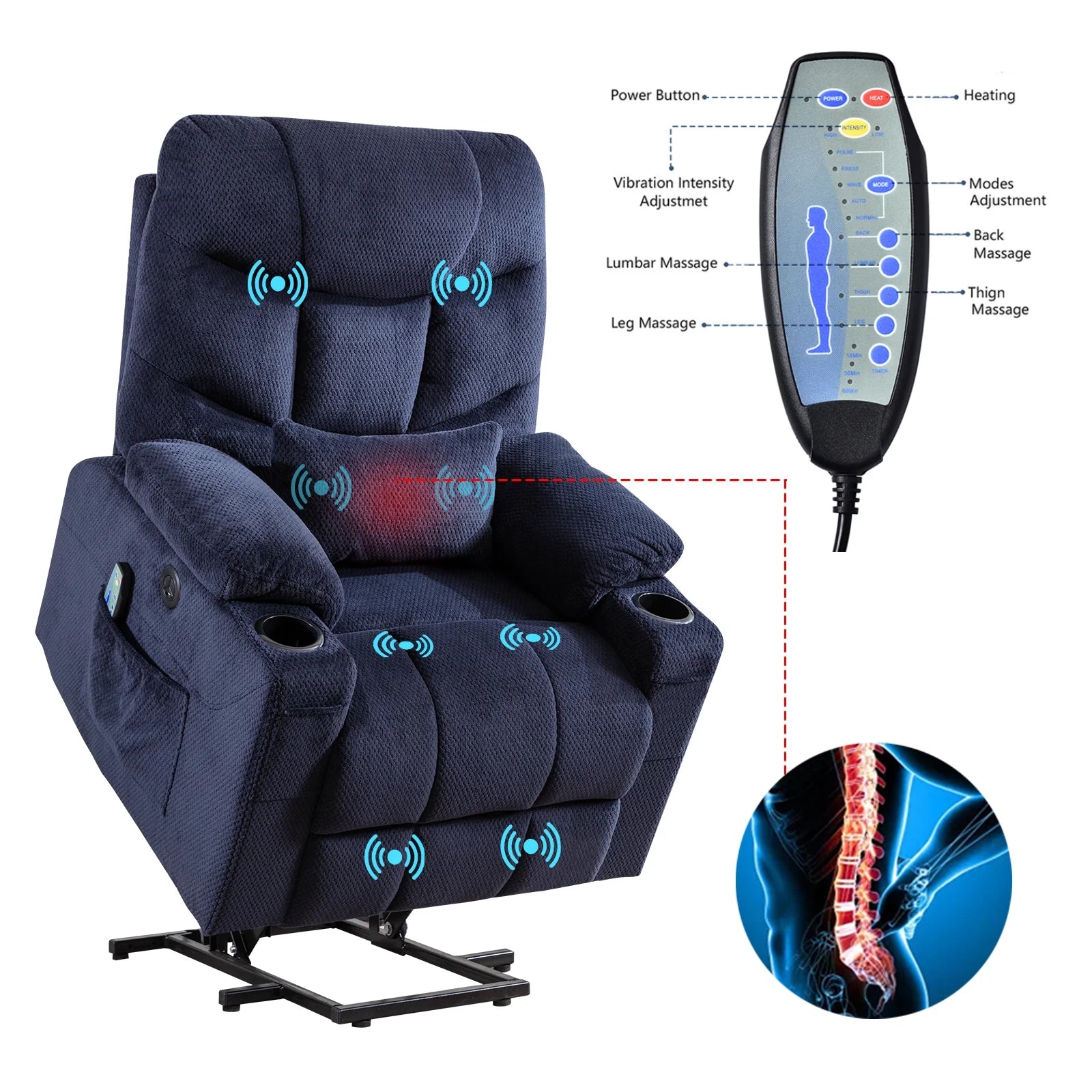 Blue Velvet Electric Power Lift Recliner Chair O809720