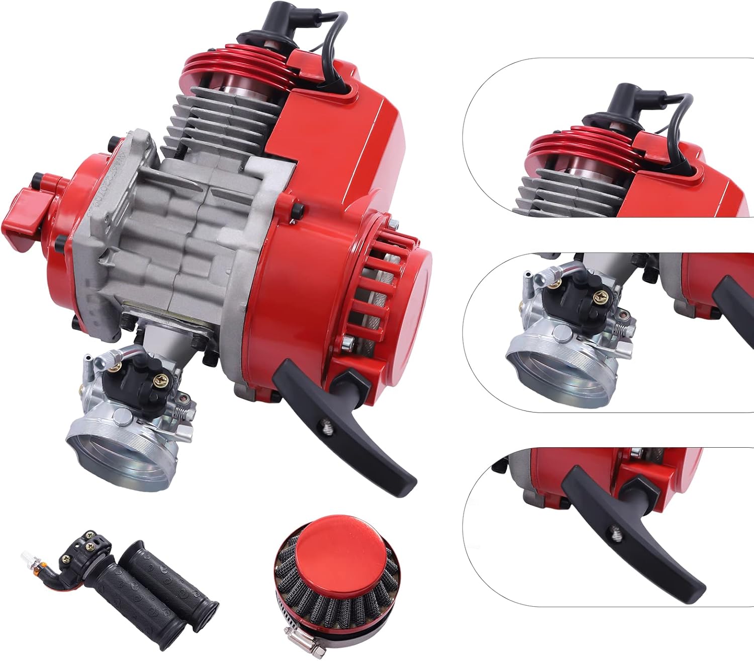 49CC 2 Stroke Gas Powered Engine Motor Single Cylinder Air-cooled Pull Start 6 Teeth Red O17865