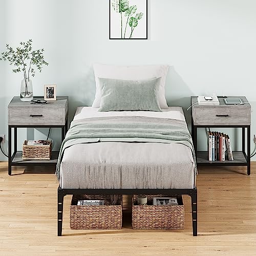 Twin Metal Low Profile Bed Frame with Steel Slats Support S726
