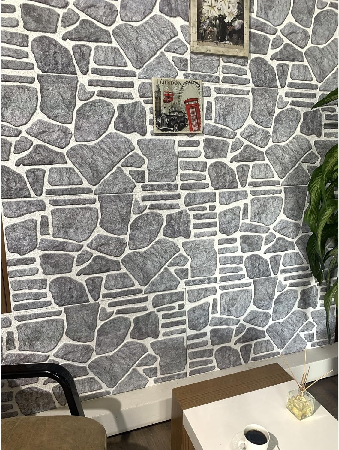 Bluish Grey White Faux Stone 3D Wall Panels, 54 sq ft, 40" x 20", Pack of 10 Q279