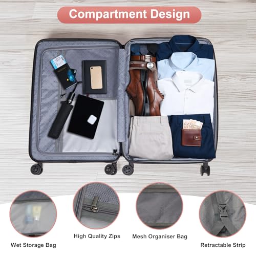 3 Piece Expandable Luggage Set PC+ABS Hard-Side Spinner Suitcase 20in 24in 28in Rose Gold M993931