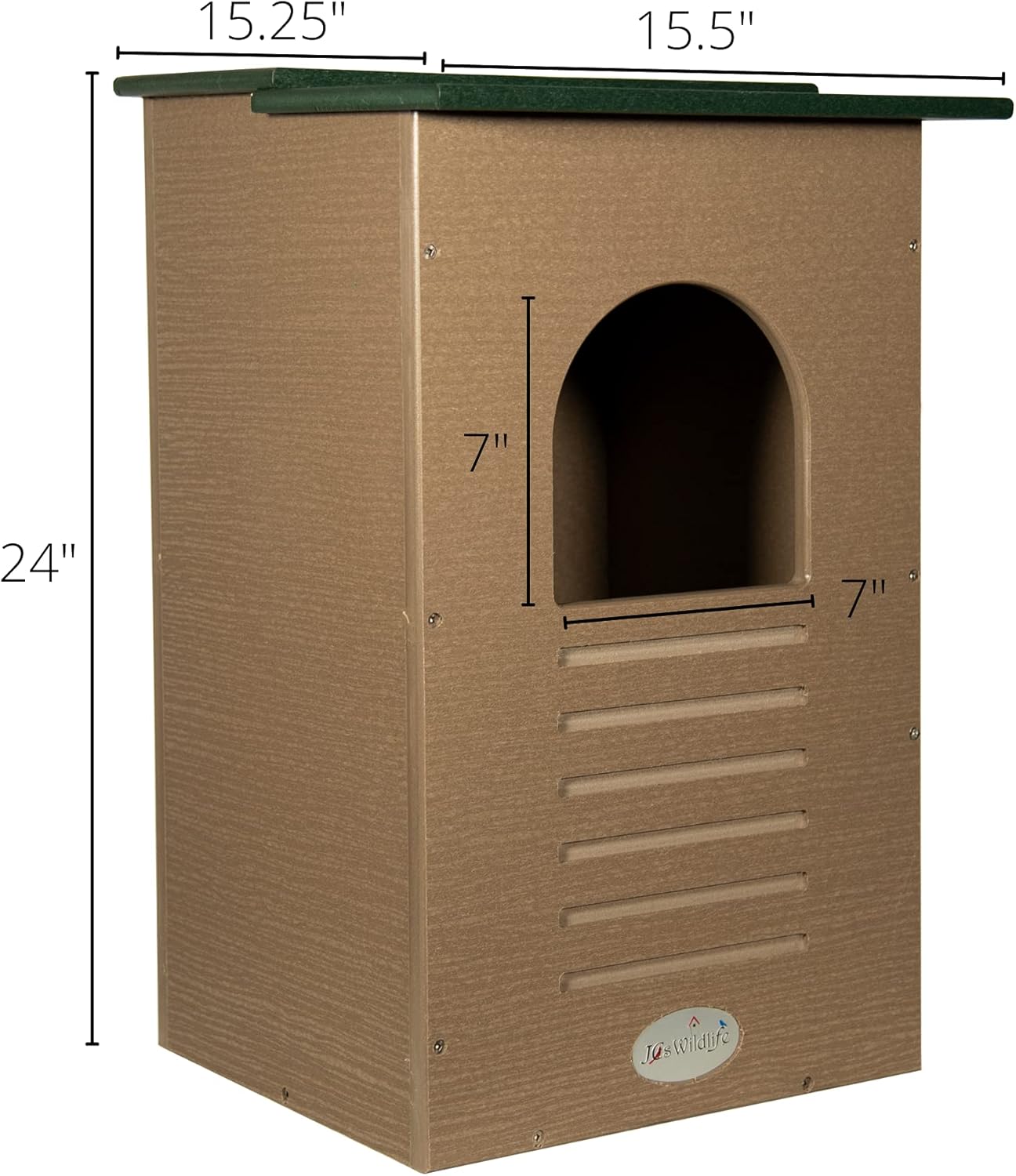Recycled Poly Lumber Barred Owl Nesting Box with Mounting Hardware and Pine Shavings A7113