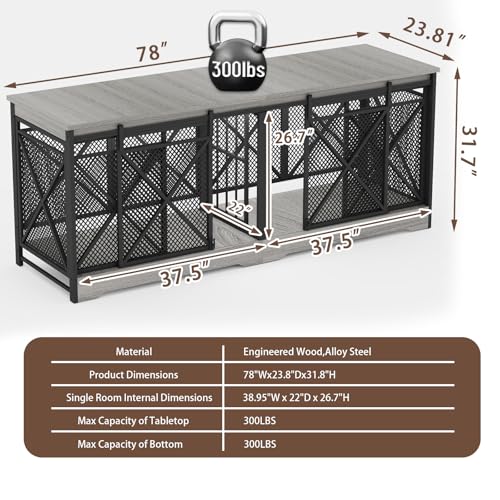 Grey Extra Large Double Dog Crate Furniture with Removable Divider Z799