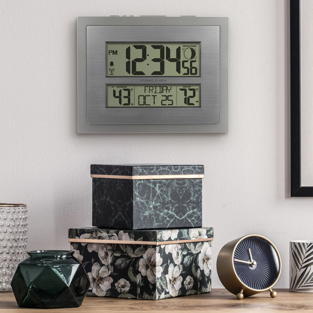 Silver Atomic Wall Clock with Moon Phase Z660