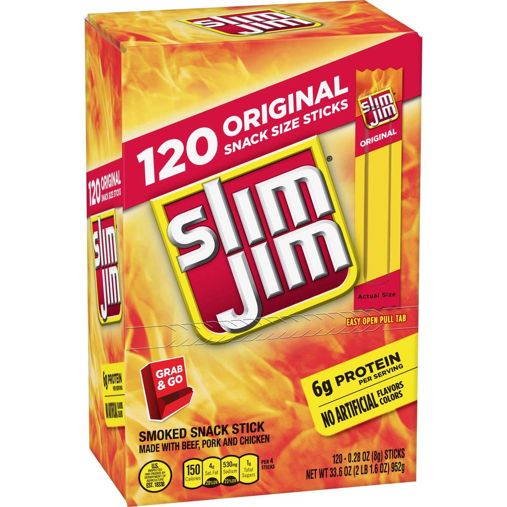 Slim Jim Smoked Snack Sticks, Original, 0.28 Ounce (Pack of 120) C86422