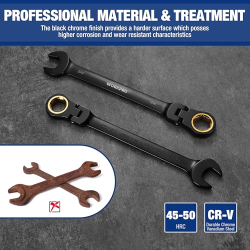 22-piece Ratcheting Wrench Set with 180° Flex Head, Anti-Slip Tooth, Metric 6-18mm & SAE 1/4-3/4", Black Electrophoretic Coating H14682