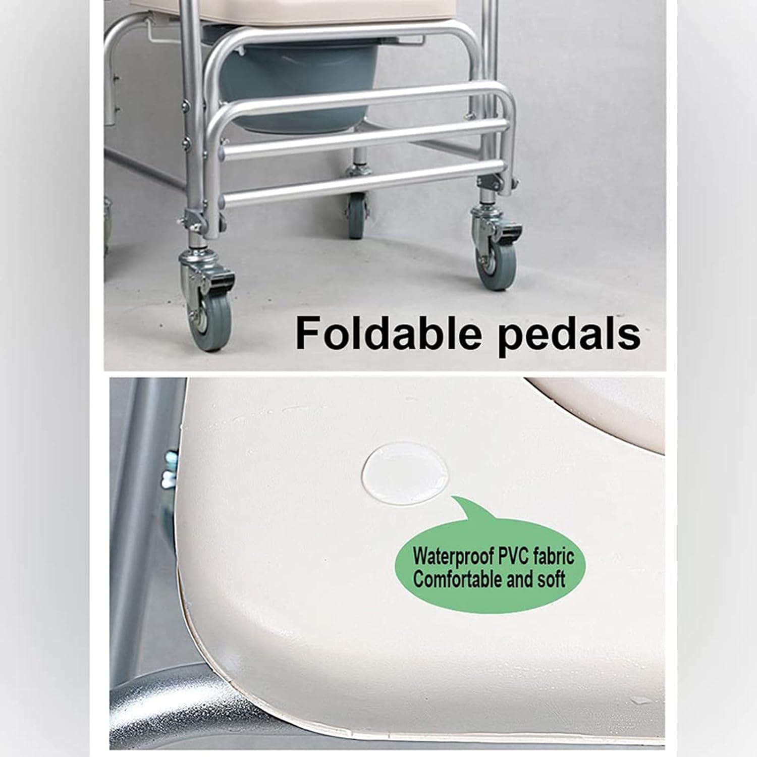 Shower Commode Chair with Wheels, 3 in 1 Shower Wheelchair with Anti Skid Arms 4 Locking Casters Detachable Bucket Shower Chair J85147