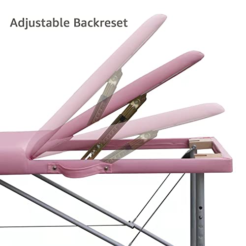Pink 84in 3 Folding Aluminum Frame Portable Massage Bed I953