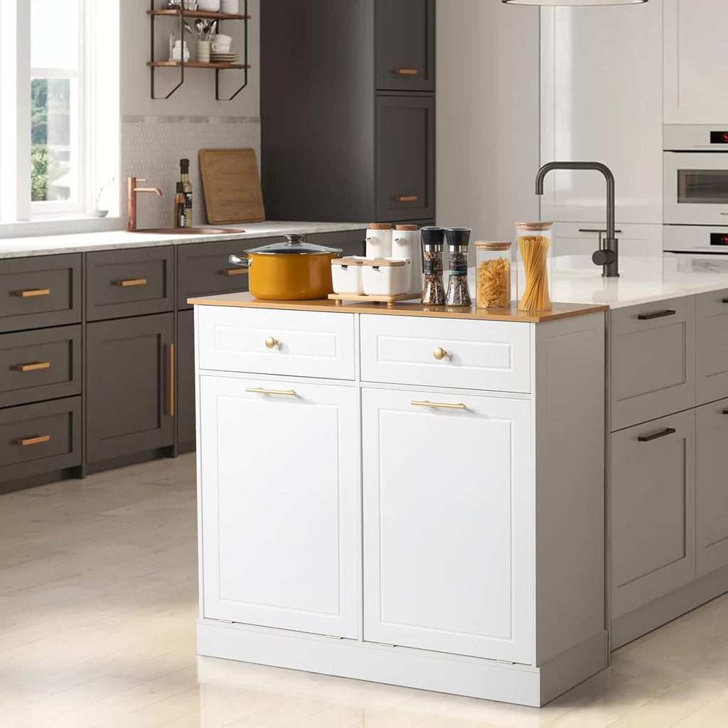 White 2 Doors 2 Drawers 2 Baskets Trash Cabinet J634