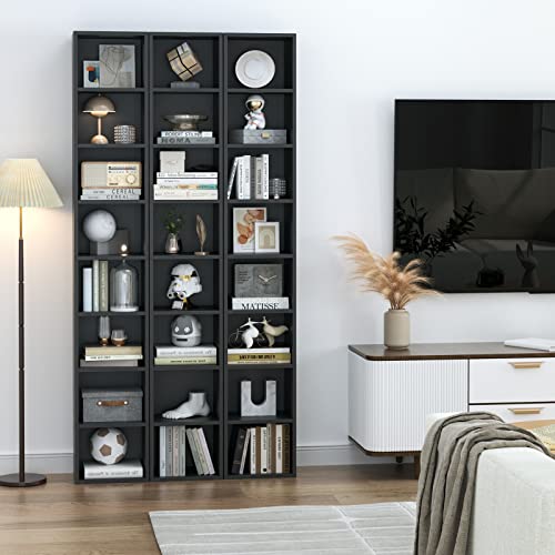 Black/Brown 8-Tier Media Tower Rack with Adjustable Shelves J133398