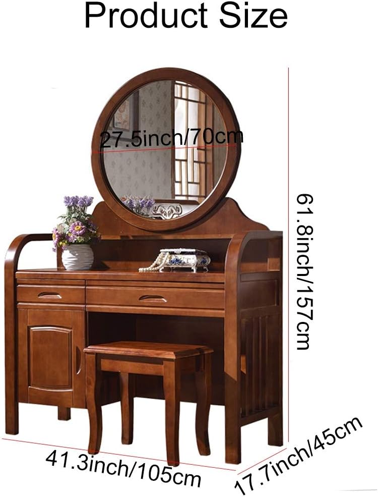 Vanity Table Set with Padded Stool Oval Mirror Drawers 3pc Set E7731