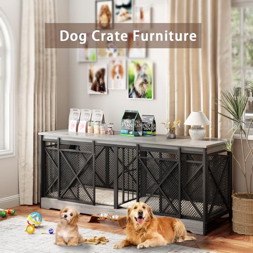 Grey Extra Large Double Dog Crate Furniture with Removable Divider Z799