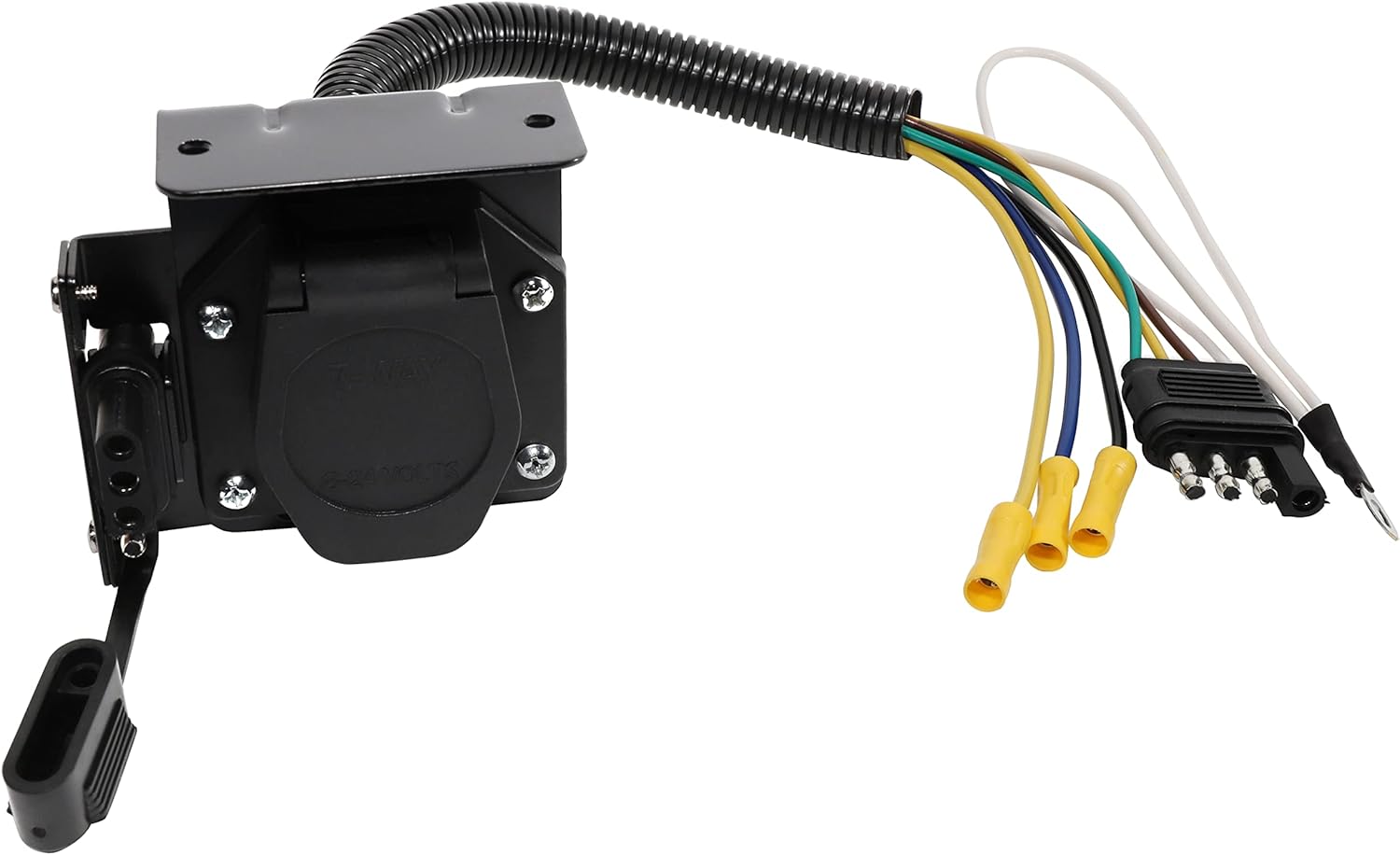 4-Way Flat to 7-Way Round Blade Trailer Wiring Harness Adapter with Mounting Bracket Black G4708