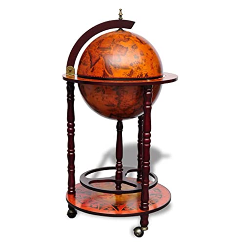Eucalyptus Wood Globe Bar Cart with Wine Bottle and Glass Holder N100803