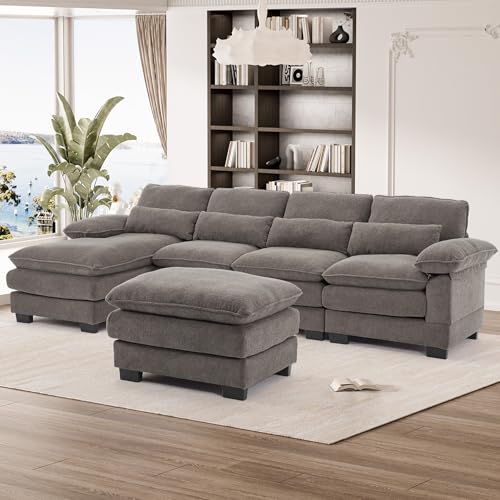Beige White 114" U Shape Sectional Sofa E74304