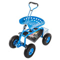 Garden Cart Rolling Work Seat with Tool Tray and Storage Basket on Wheels D605