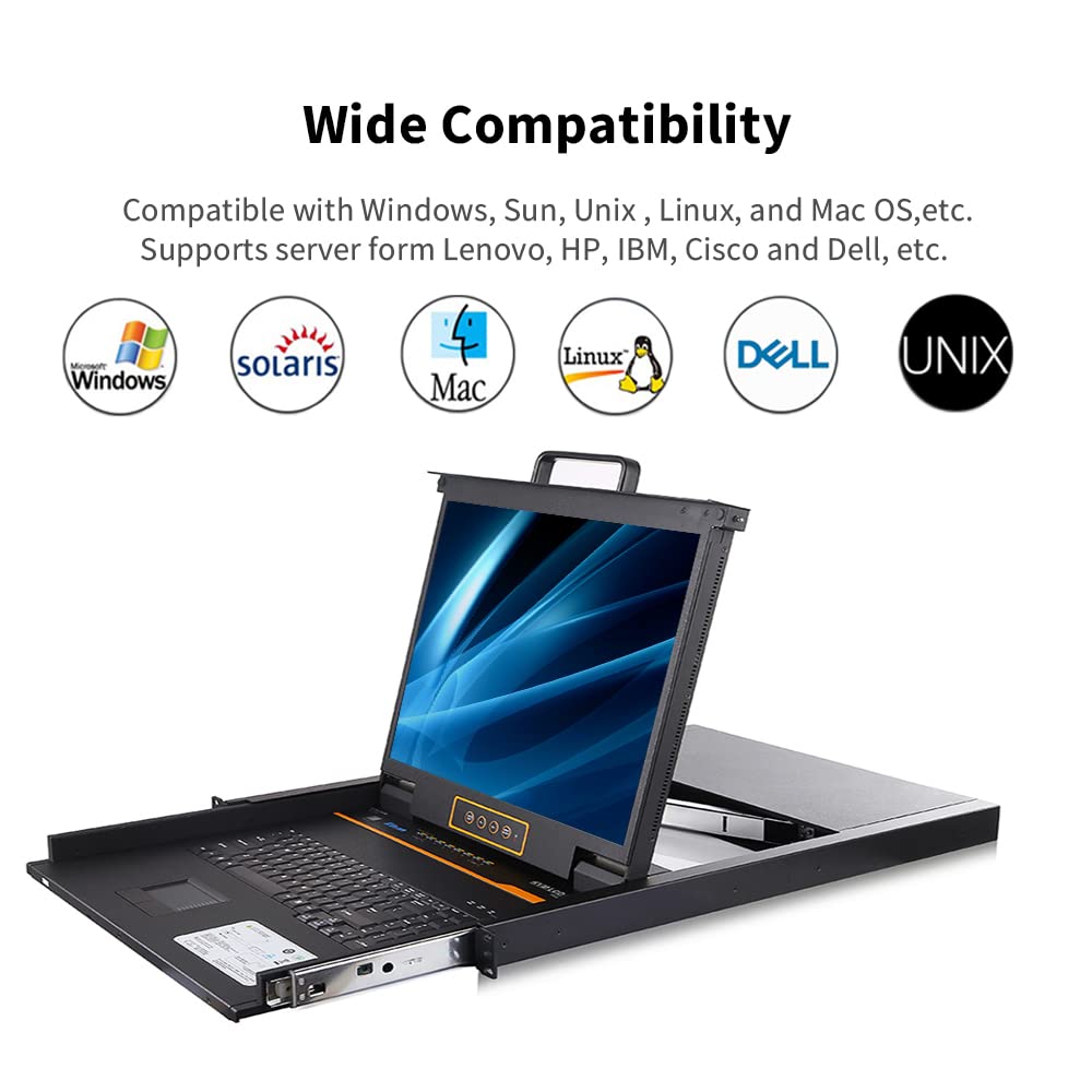 8 Port Rackmount KVM Console with 19 LCD Monitor, VGA, 1U, 1280×1024 W78324