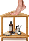 Bamboo Corner Shower Stool with Storage Shelf W221956
