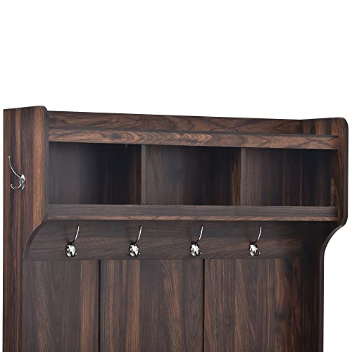 Hall Tree with Storage Bench, 6 Hooks, 3-in-1 Design T975566