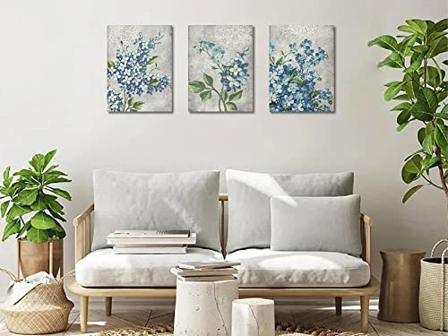 Blue Flowers Canvas Wall Art 12"x16"x3 Panels K60837